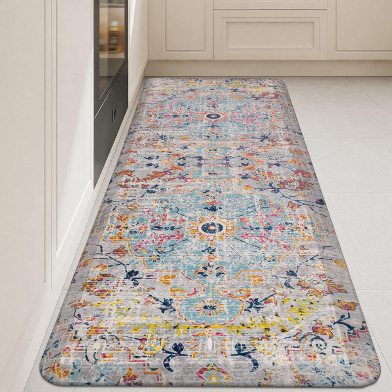 Tapis de cuisine antidérapant, Runner 22"Wx54"Lx0.79"H, Orange/Blue/Grey