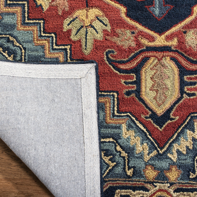 Bluffs Hand Loomed Wool/Cotton/Latex Oriental Rug in Red/Navy, Runner 2'3" x 8'