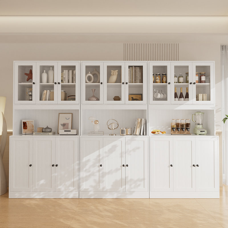 White Book Cabinet Storage Bookcase, 5-Tier Modern Bookshelves With 3 Large Drawer And Glass Door