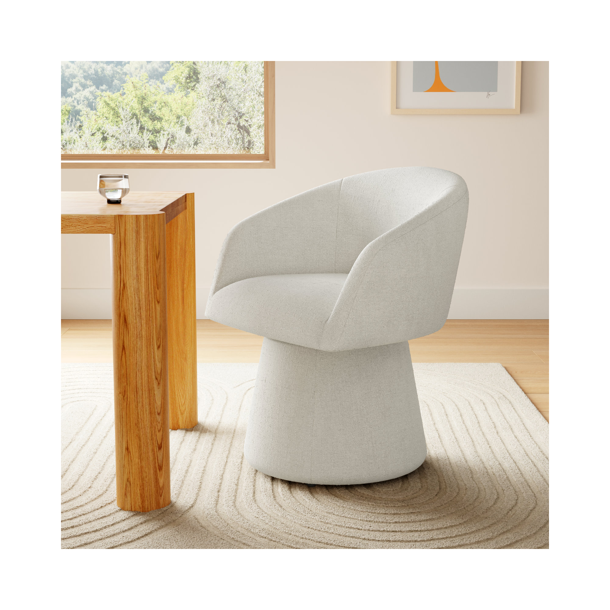 Kyo Chenille Upholstered Barrel Chair, Mellow Ivory Chenille