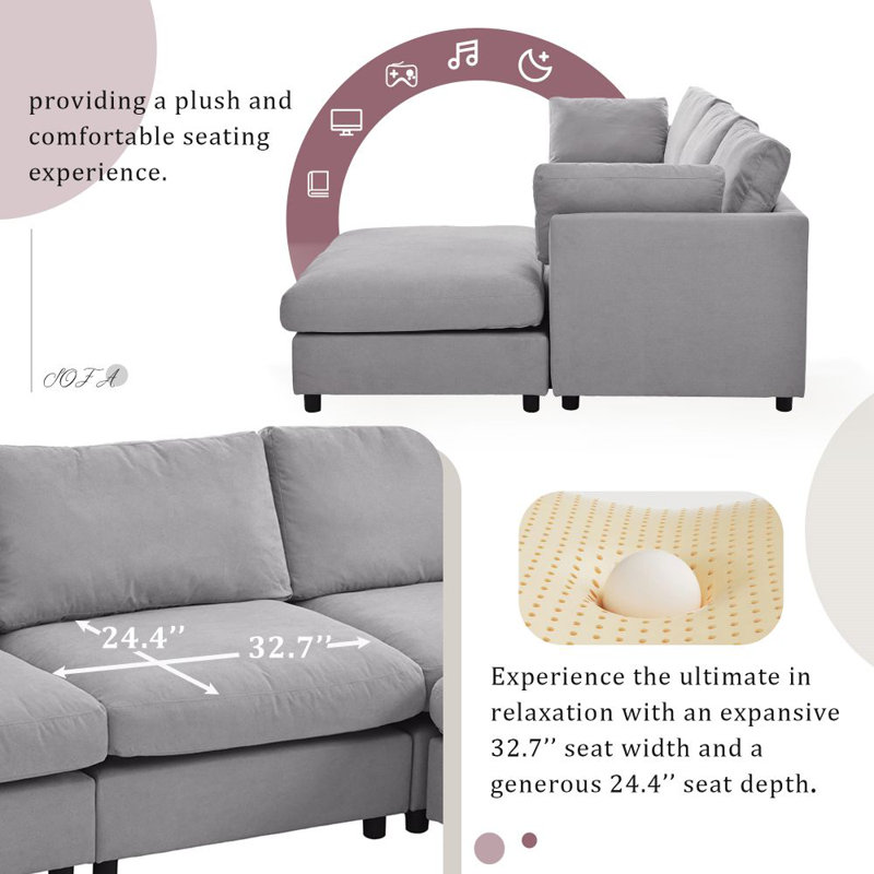 Canapé modulaire 2 pièces rembourré Loutricia, Mélange de polyester gris