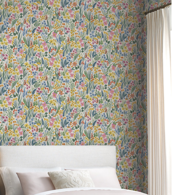 Lea Peel & Stick Wallpaper, White/Pink/Yellow