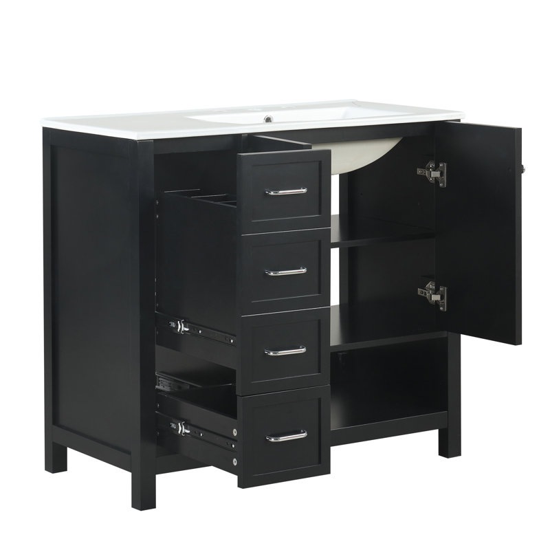 Meuble-lavabo 36 po avec lavabo en céramique, Noir