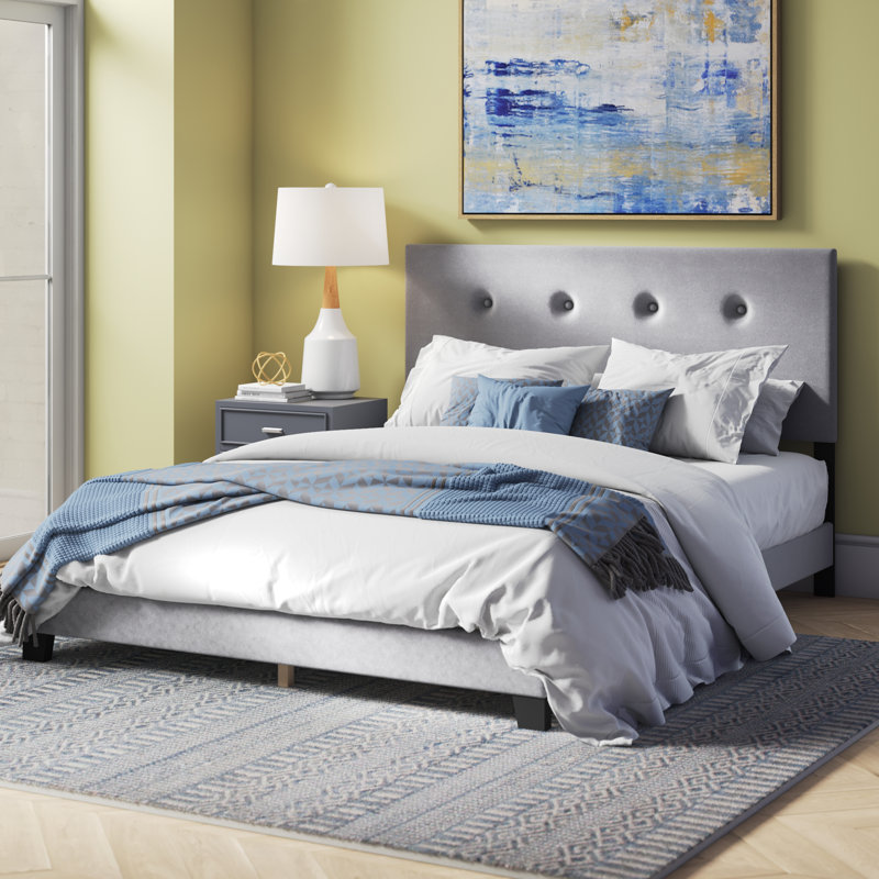 Dungannon Upholstered Platform Bed, Gray, King