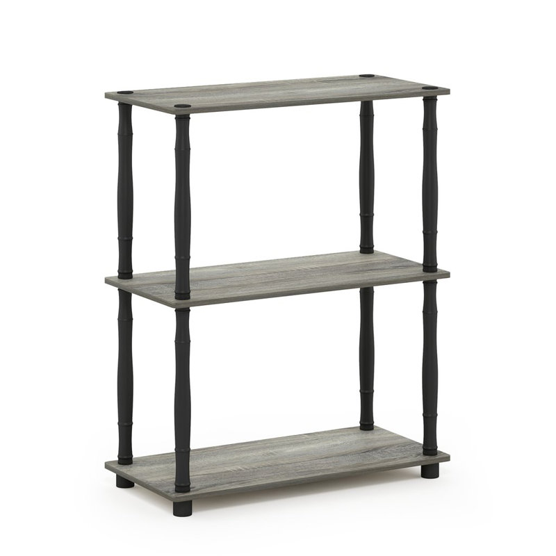 Decorius Etagere Bookcase, French Oak Gray/Black Bamboo Tube, (4 Shelves) 43.25" H x 23.6" W x 11.6" D