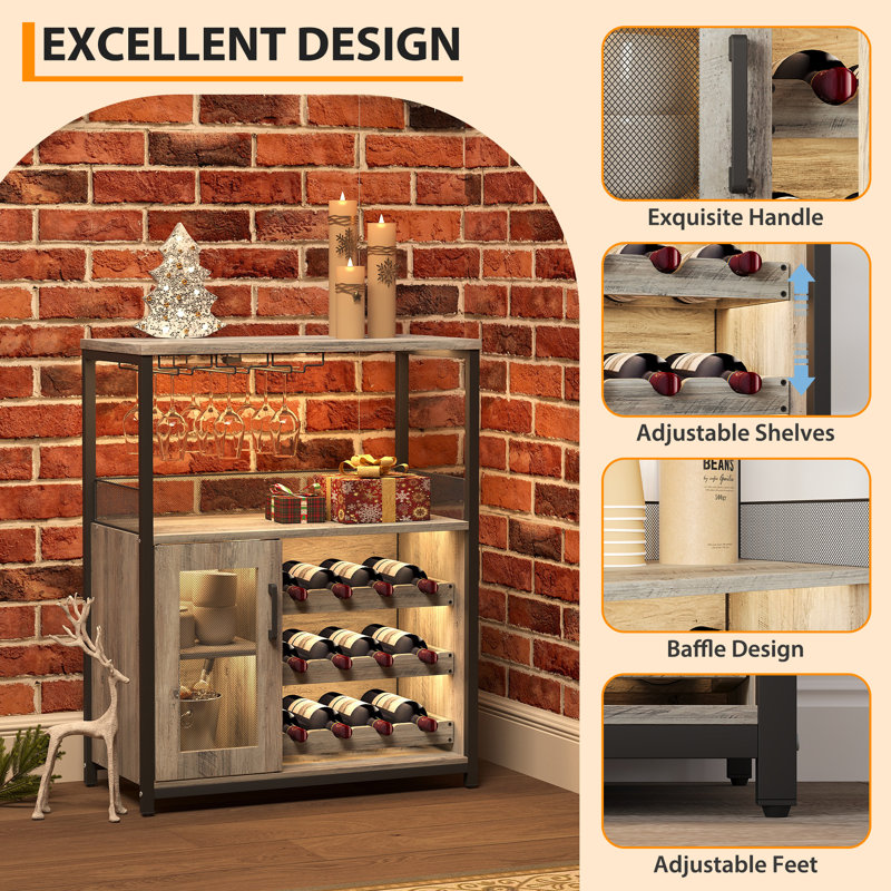 Wine Bar Cabinet with Detachable Wine Rack, Grey
