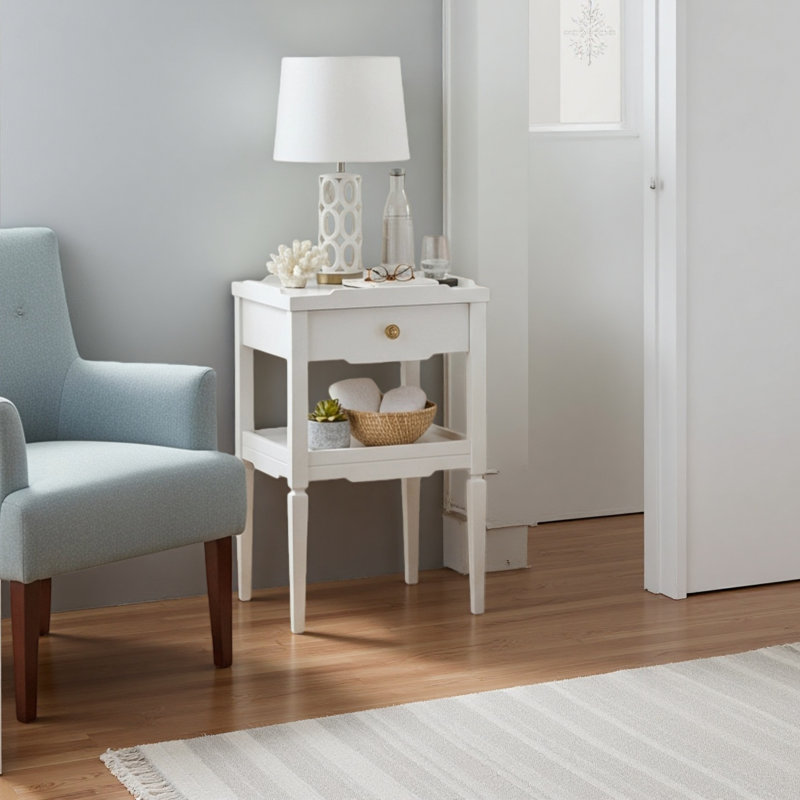 Table de chevet 1 tiroir Vintage, Blanc