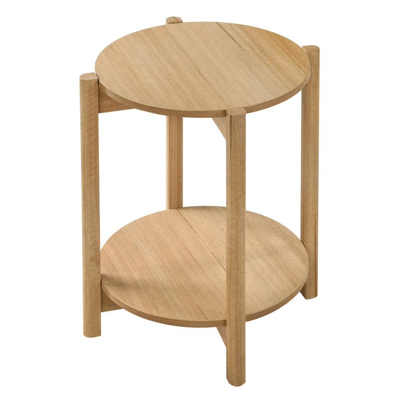 Table de bout ronde avec tablette de rangement ouverte Erim, Plateau brun / base brune