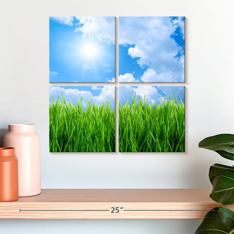 Champ d'herbe Harnek sous un ciel bleu, H 18 po x l 18 po