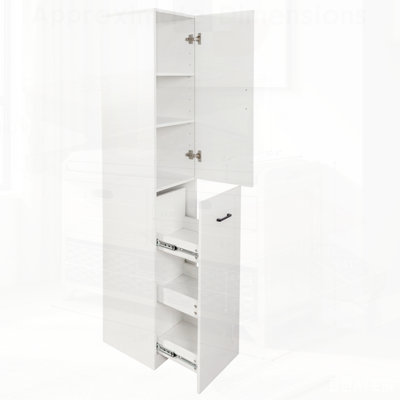 Tall Freestanding Kitchen Pantry Cabinet with 1 Door and 3 Tier Multi-Functional Pull-Out Shelves for Organized Storage