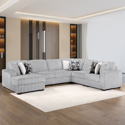 Canapé modulaire en U Layden avec revêtement en velours côtelé et assise profonde