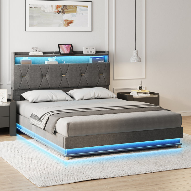 Base de lit avec rangement Lift Up, gris, Lit simple