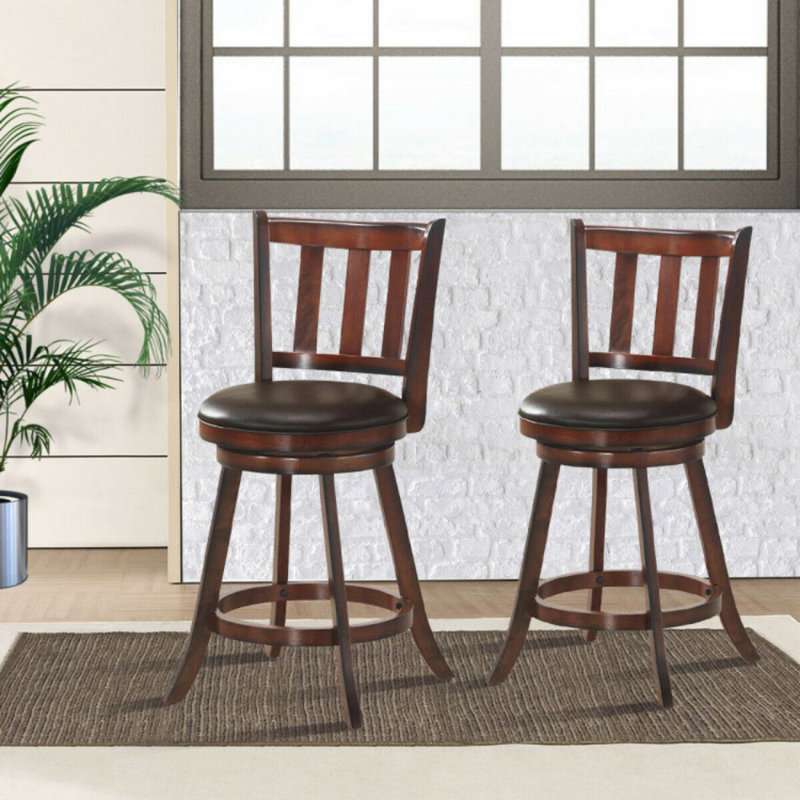Ensemble de 2 tabourets de bar pivotants en bois à 360 degrés avec siège rembourré