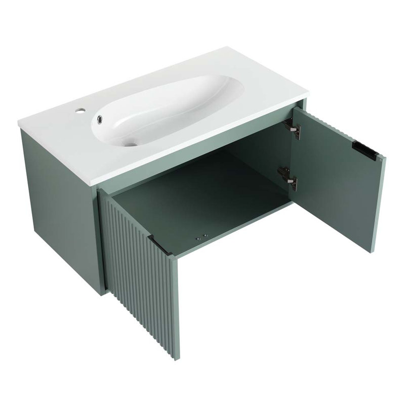 35.8'' Wall Mounted Single Bathroom Vanity with Sink in Green
