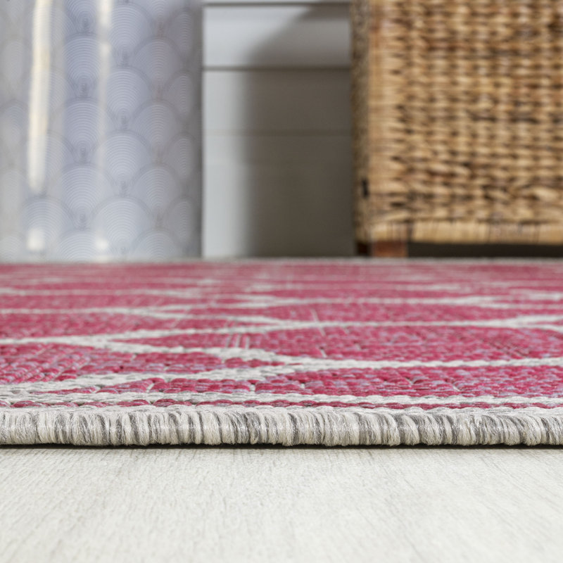 Trebol Moroccan Trellis Textured Weave Fuchsia/Light Gray Indoor/Outdoor Rug, Runner 2'2" x 10'