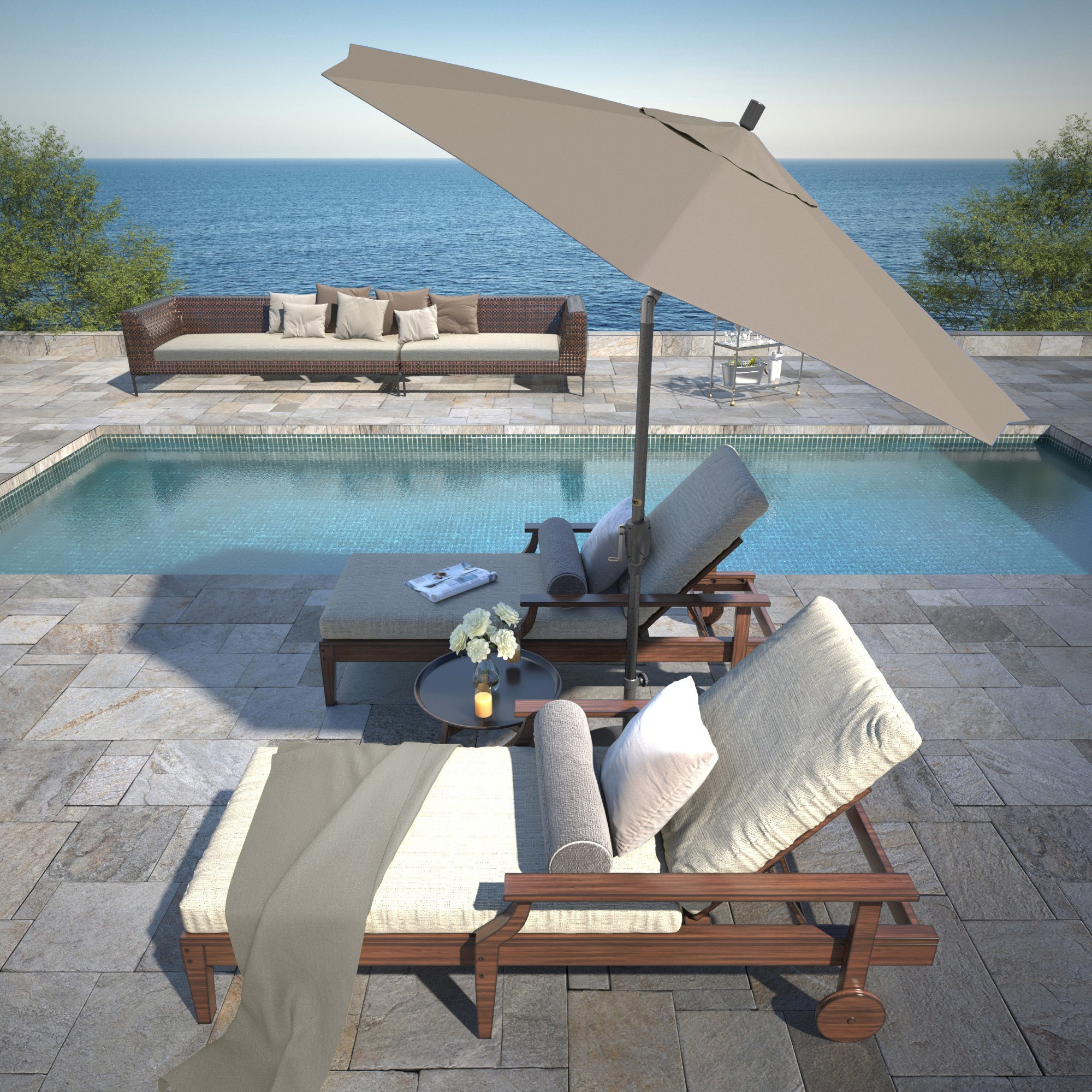 Lexia 90'' Sunbrella® Outdoor Umbrella, Spectrum Dove Sunbrella® Plainweave