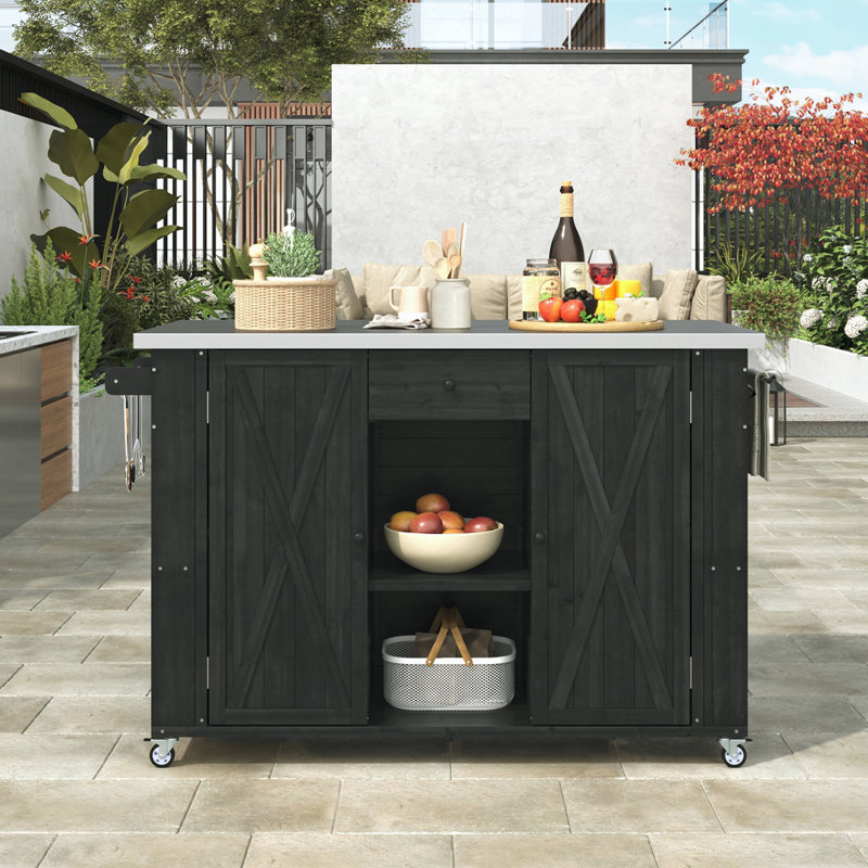 Îlot de cuisine extérieur 52,25 po Farmhouse, Noir