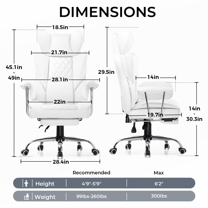 Big And Tall Gaming Chair With Pocket Spring Lumbar Support, Ergonomic Office Chair With Footrest, Executive Desk Chair With Outward Fixed Soft Armrests, Computer Chair With High Back