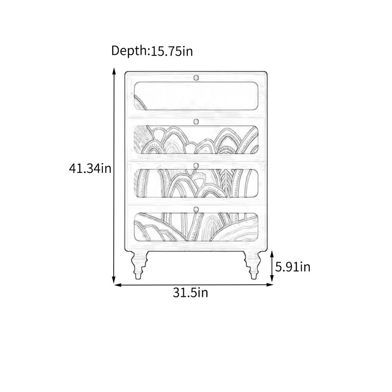 Ash Wood Frame 4-Drawer Storage Cabinet