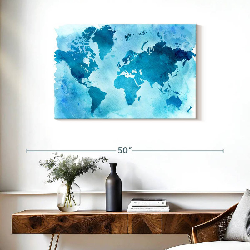 Carte du monde bleue rétro Aliaz, H 24 po x l 36 po