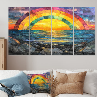 Coastal Rainbow Over the Rocky Shoreline - - Rainbow Wall Decor - - Tradi Traditional Wall Art