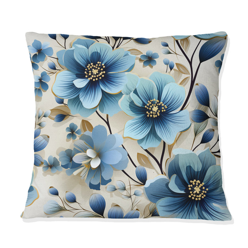 Coussin décoratif à imprimé floral Blue Coastal Elegance, H 18 po x l 18 po