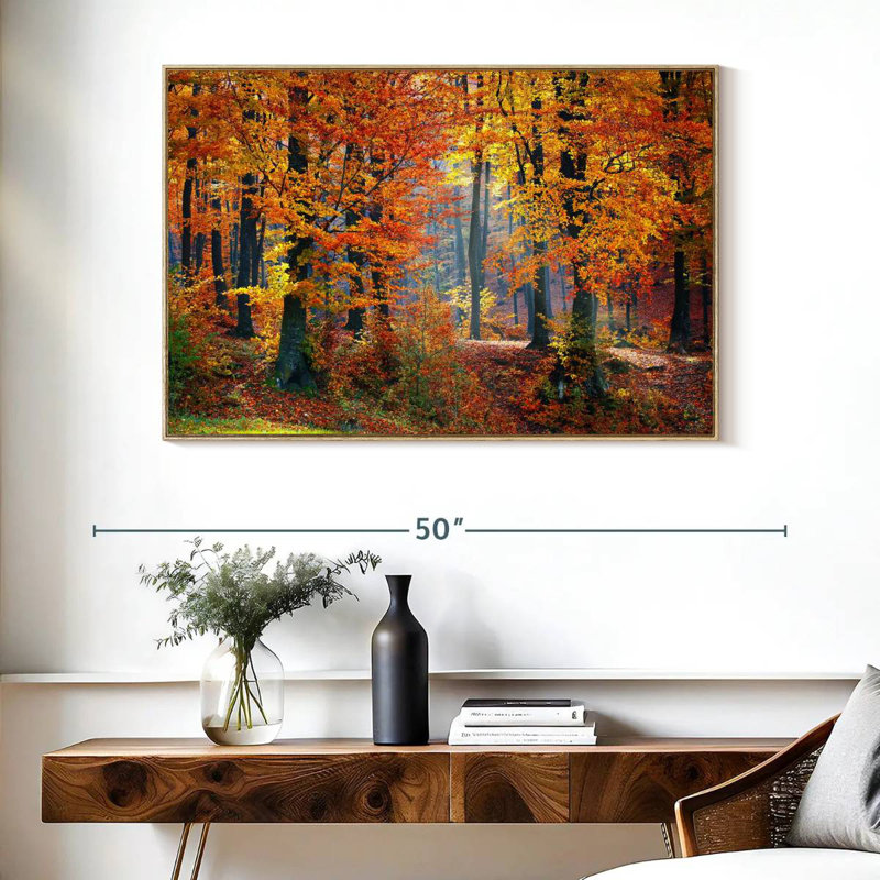 Arbres d'automne, Cadre flottant en bois naturel, 40 po x 27 po