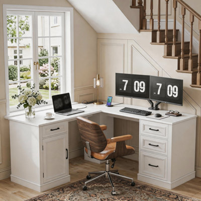 Farmhouse 59" L-Shaped Executive Desk With Drawers