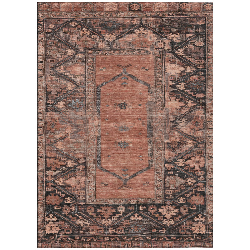 Machine Washable Indoor/Outdoor Xhevrie Terracotta Rug, Rectangle 2'6" x 3'10"