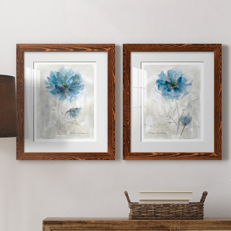 Dahlia - ensemble de 2 reproductions d'art, H 20 po x l 17 po x P 1 po, Papier avec cadre érable, Blanc