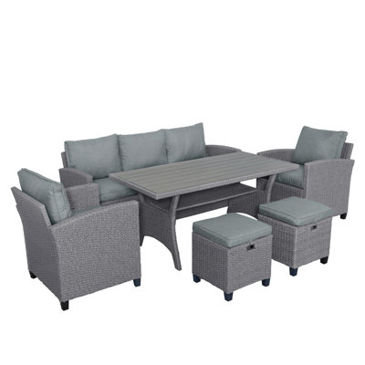 TOPMAX 6-Piece Outdoor Rattan Wicker Set Patio Garden Backyard Sofa, Chair, Stools And Table