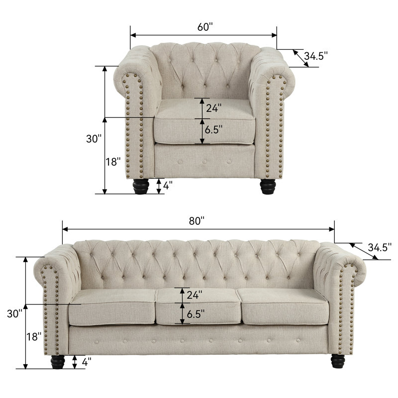Ensemble de salon en velours 2 pièces Hardesty, Velours beige