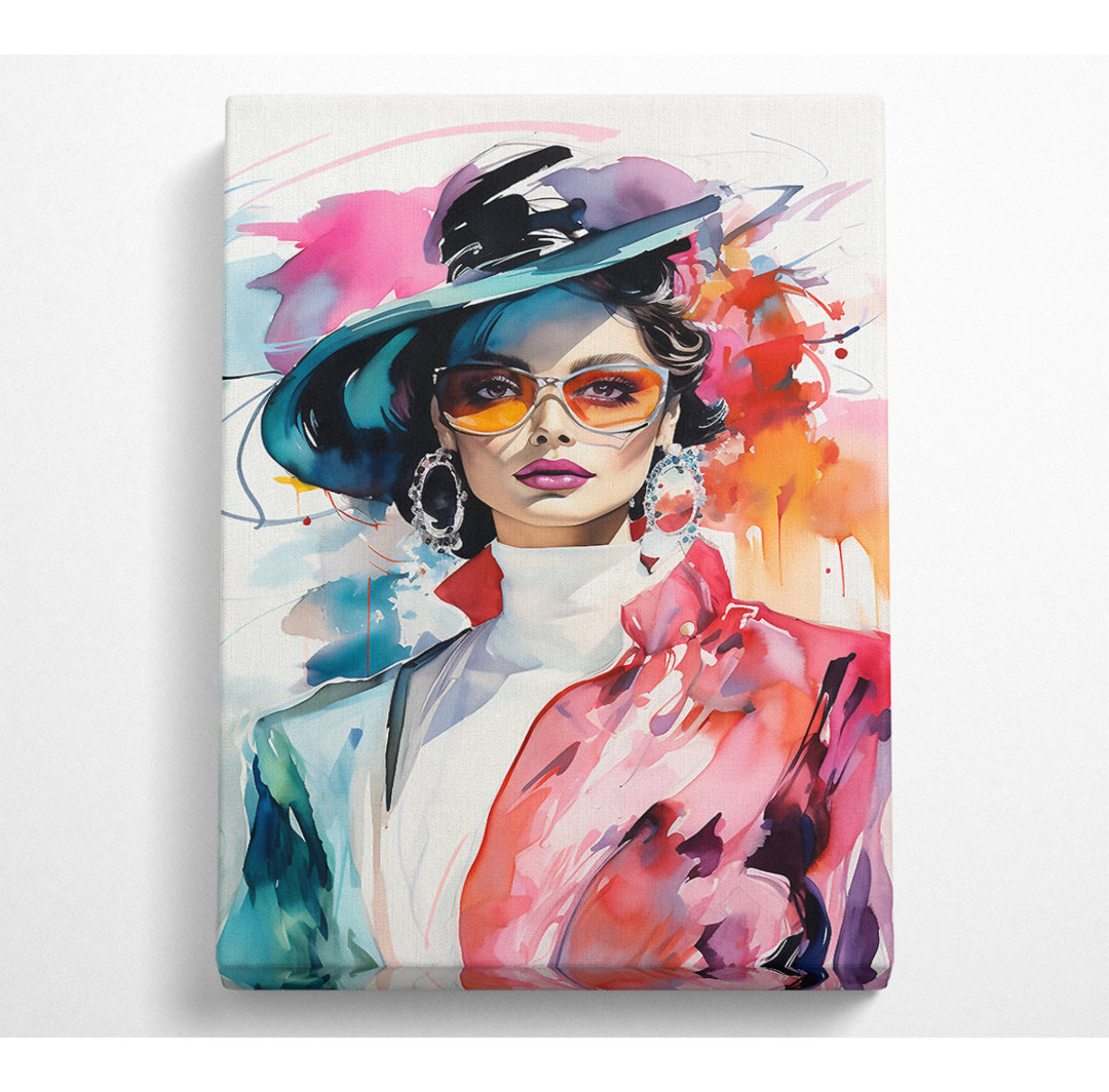 Fashion Lady In Glasses - Single Picture Frame Kunstdrucke auf Leinwand