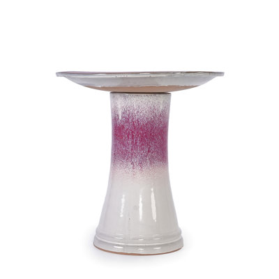 Patio Birdbath In Rose Ombre Ceramic, Elegant Striped Design, Frost And Weather , 17.15 Inches Deep Ceramic With Effect For Outdoor Decor, Modern Style, Reinforced 26 Lbs