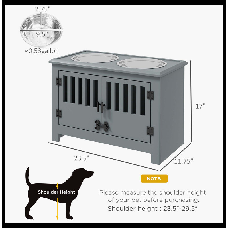 Station d'alimentation pour chien, armoire de rangement pour nourriture pour chien, Gris