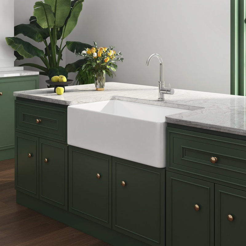 Malibu 33'' L X 18" W  Fireclay Single Bowl Farmhouse Kitchen Sink Workstation With Accessories