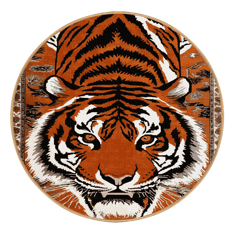  Tapis lavable Indochinese Tiger Big Cats, Rond 7 pi