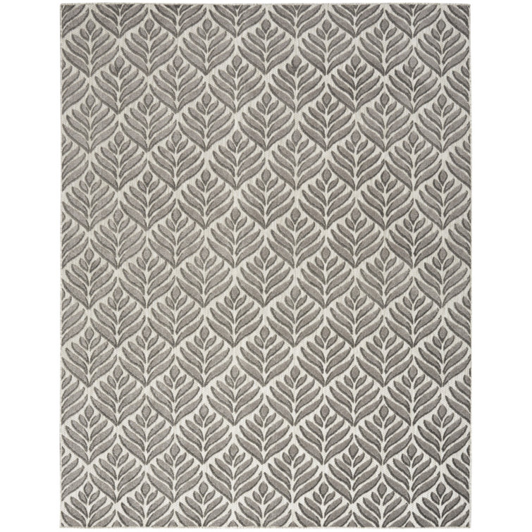 Rectangle Airabella Floral Machine Woven Polypropylene Indoor/Outdoor Area Rug in Gray/Ivory