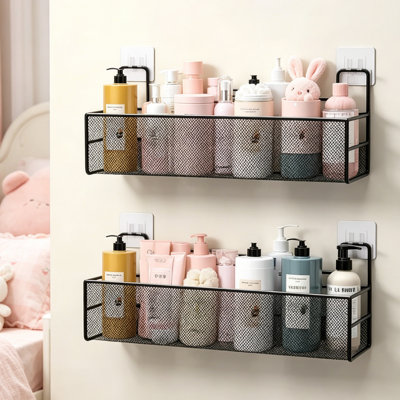 Panier de rangement mural en métal sans perçage - Tablette universelle pour la salle de bain et la cuisine, 26 cm de large avec adhésif résistant