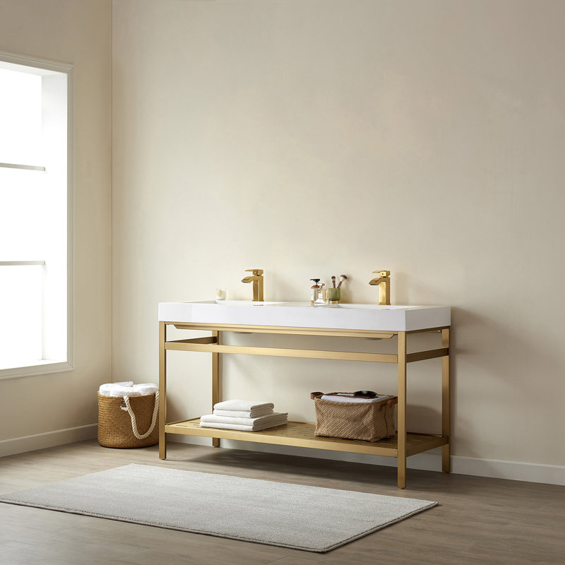 Ensemble de meuble-lavabo 60 po Waite, Double, Or brossé / blanc, Blanc