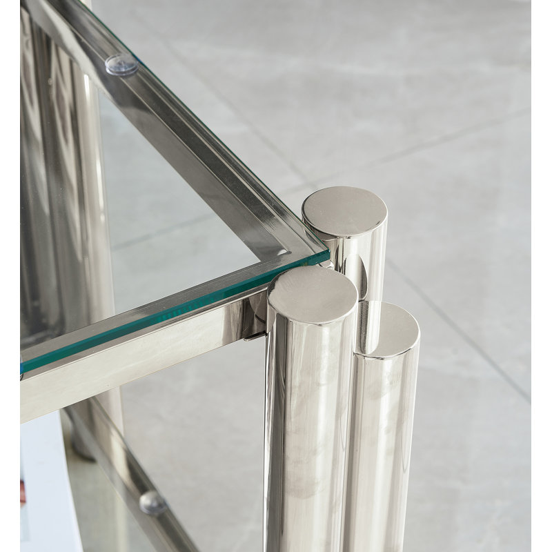 Table de bout carrée 20 pouces, en acier inoxydable moderne et en verre trempé, avec rangement double couche pour le salon ou le bureau à domicile