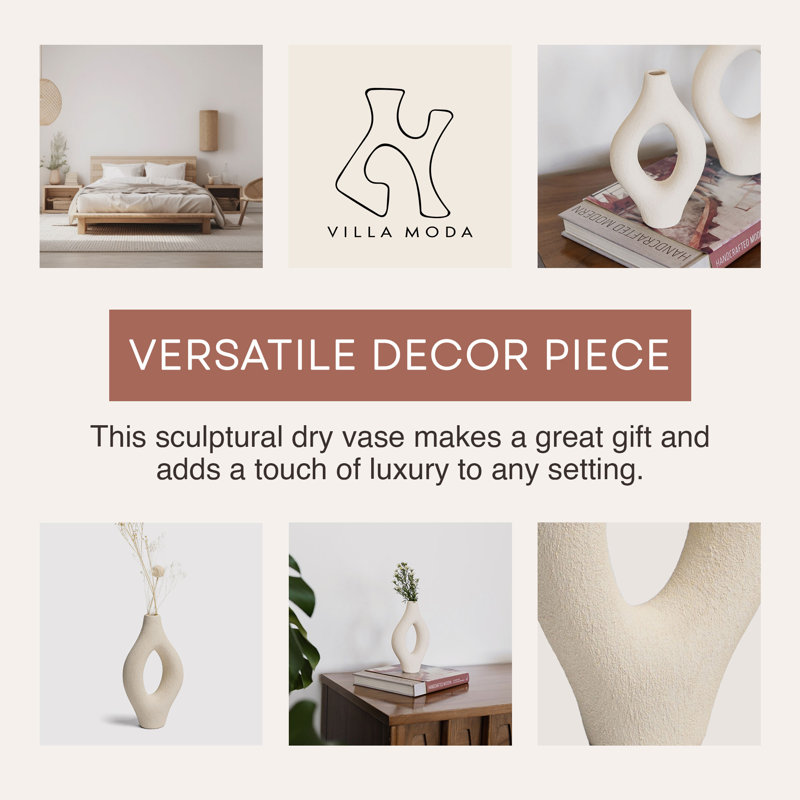 Villa Moda Emile Abstract Organic Decorative Modern Vase, 7.9" H x 2" W x 4.7" D, White
