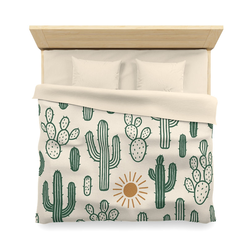 Microfiber Duvet Cover Boho Style, Design 17, King Duvet Cover, Green/Yellow/Cream