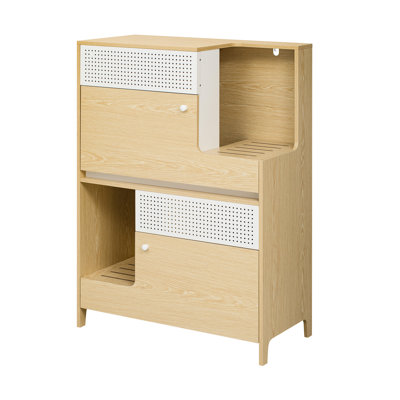 Natural Cat Litter Box Enclosure In Modern Furniture Design - 2 Convenient Flip-Down Doors Spacious Interior For Keeps Home Clean With Metal Filter Stylish Addition Walnut Style House Practicality