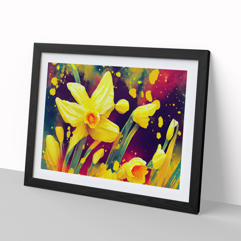 Daffodil Flower Splash - Framed Print, Black, 46cm H x 64cm W x 2cm D