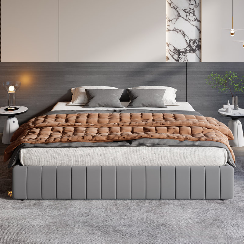Modern Channel‑Tufted Upholstered Platform Storage Bed With 4 Locking Drawers, King, Gray