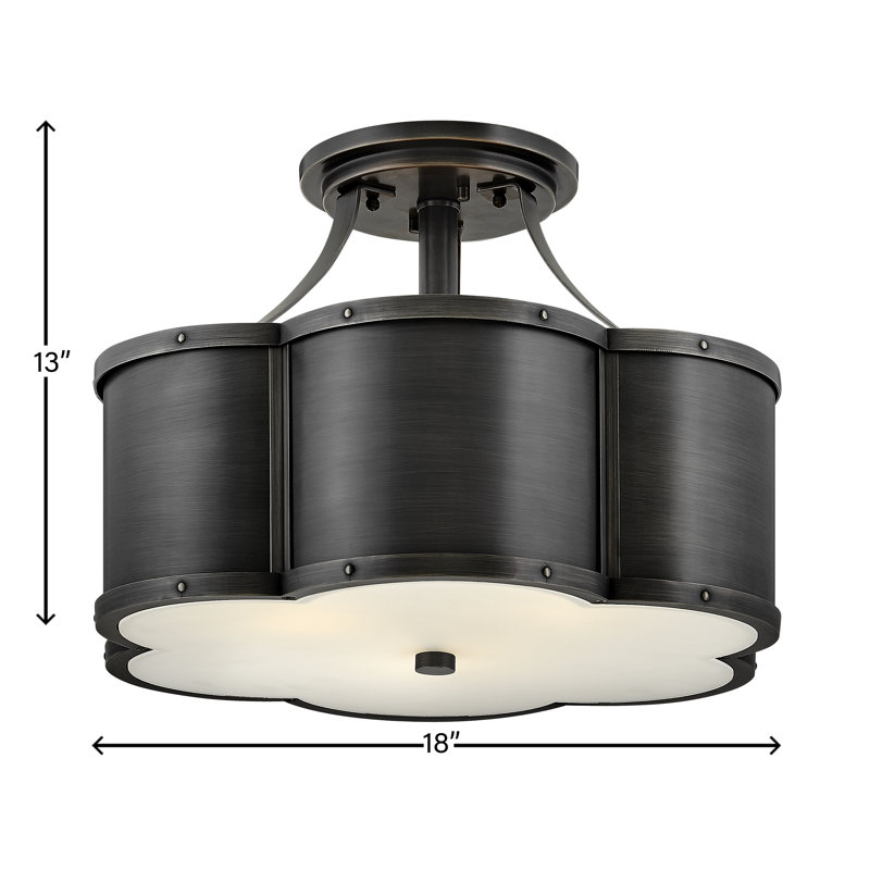 Chance 3-Light Semi-Flush Mount Ceiling Light w/ Etched Lens, Black