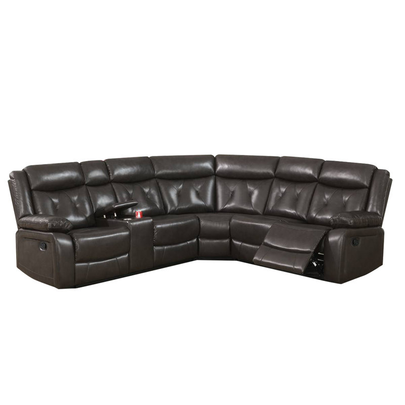 Malaz Faux Leather Reclining Sectional Symmetrical, Taupe Faux Leather, 41" x 210" x 37"