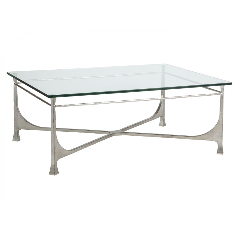 Bruno Transitional Handforged Silver Cocktail Table with Glass Top