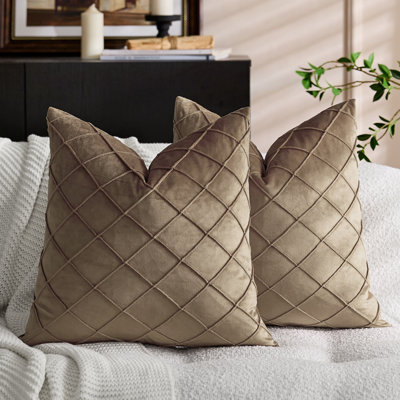 Housse de coussin 2 pièces, housse de coussin carré plissée Soild, taie d'oreiller texturée en velours doux pour canapé-lit Patio Living Roo